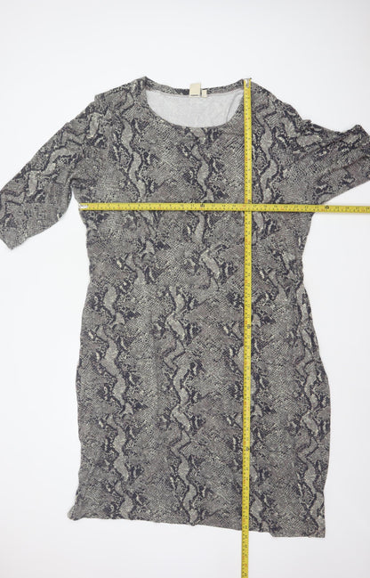 Cotton Traders Women Grey Animal Print Shift Dress Size 24 Stretch