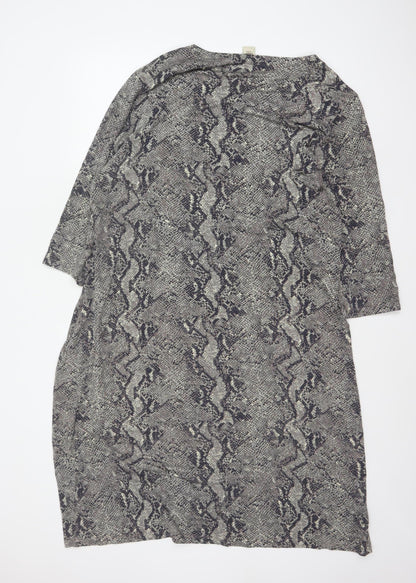Cotton Traders Women Grey Animal Print Shift Dress Size 24 Stretch