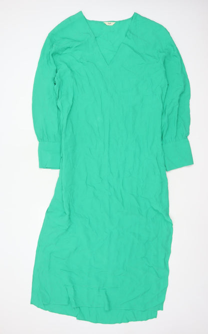Hush Women Green UK 12 Long Shift Dress V-Neck Balloon Sleeve Viscose