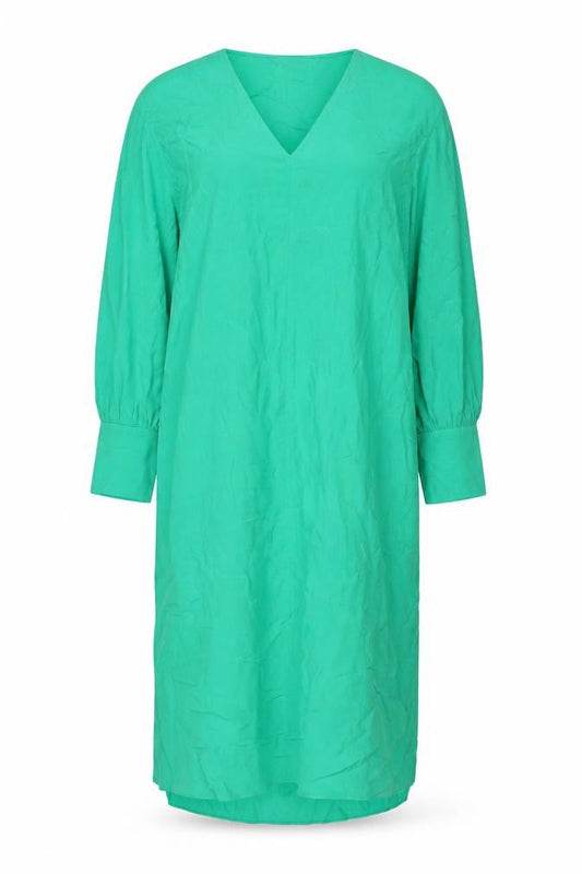 Hush Women Green UK 12 Long Shift Dress V-Neck Balloon Sleeve Viscose