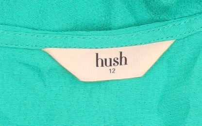 Hush Women Green UK 12 Long Shift Dress V-Neck Balloon Sleeve Viscose