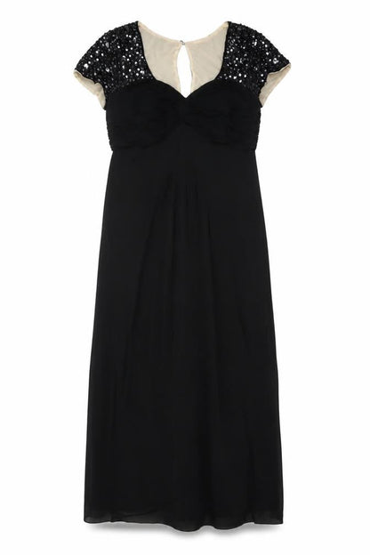 Berkertex Women Black UK 12 Maxi Evening Dress Sequin Cap Sleeve