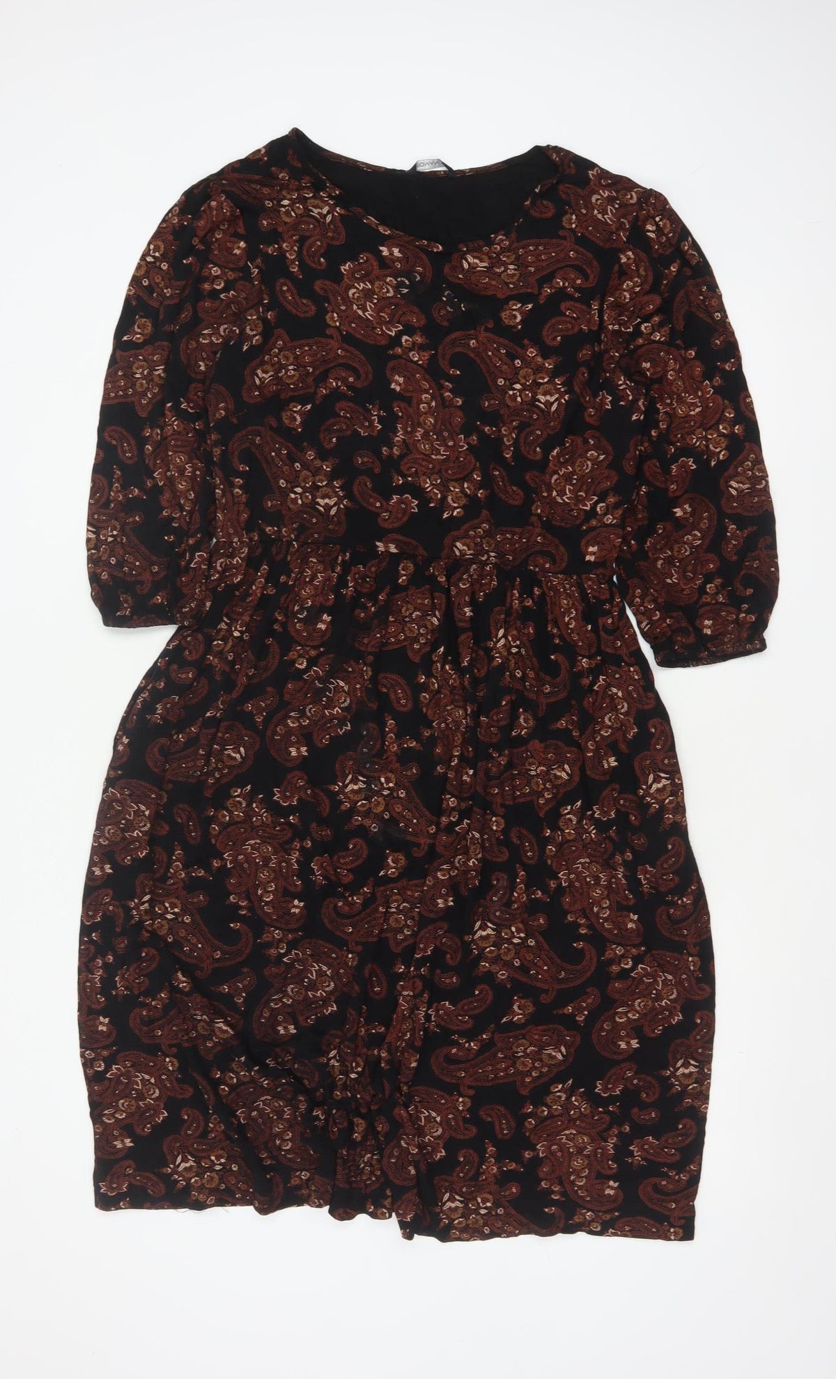Roman Women’s Black Paisley Fit & Flare Dress Size 16 Long Sleeve