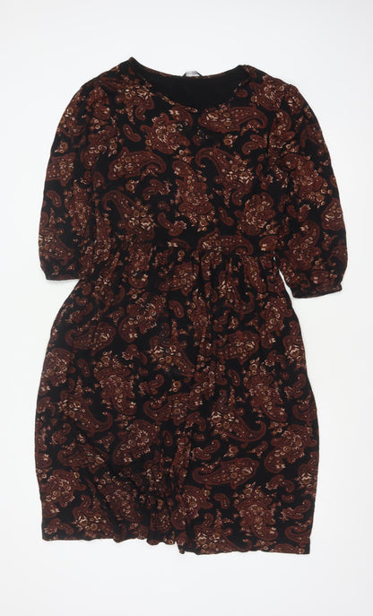 Roman Women’s Black Paisley Fit & Flare Dress Size 16 Long Sleeve