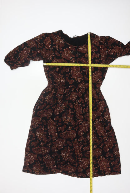 Roman Women’s Black Paisley Fit & Flare Dress Size 16 Long Sleeve