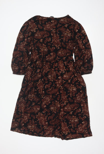 Roman Women’s Black Paisley Fit & Flare Dress Size 16 Long Sleeve