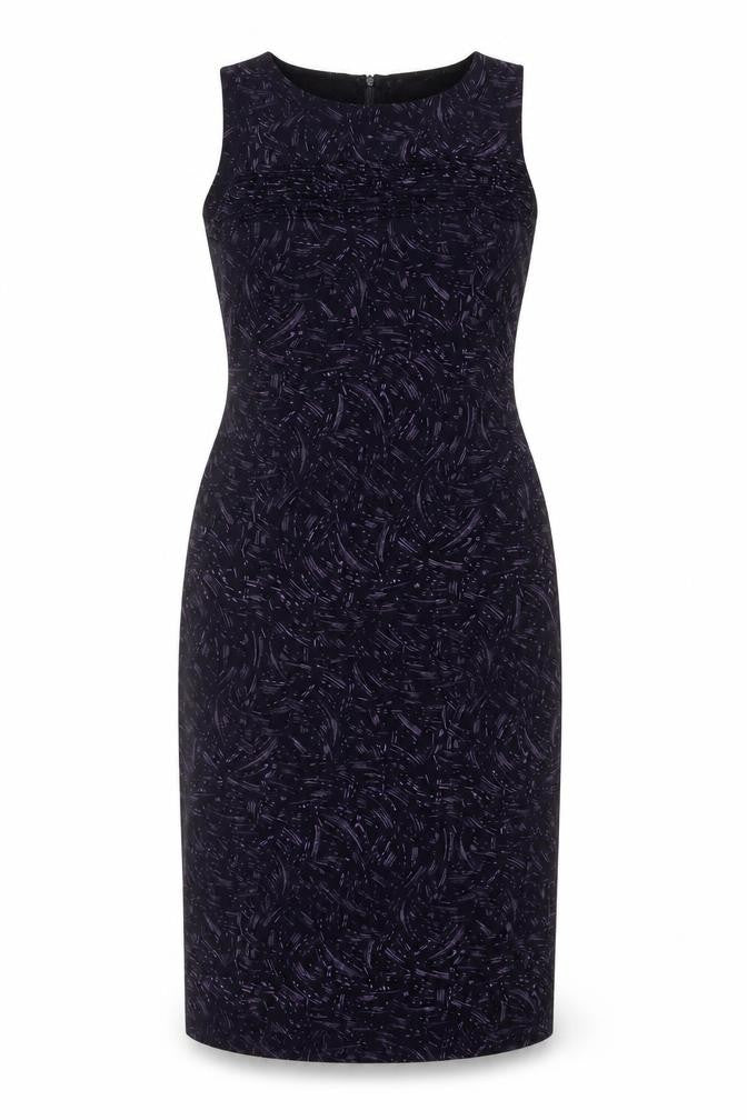Planet Women Black Purple Print Size 14 Long Sleeveless Sheath Dress