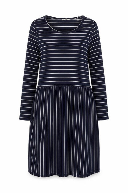 WoolOvers Women Blue L Striped Wrap Knee Length Long Sleeve Dress