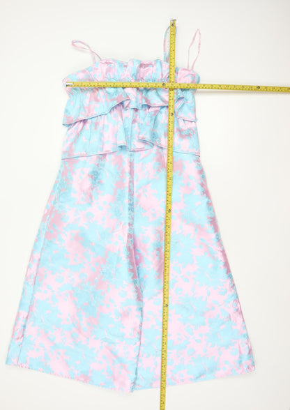 ASOS Women Multicoloured Floral Satin Ruffle Wide-Leg Jumpsuit UK 10