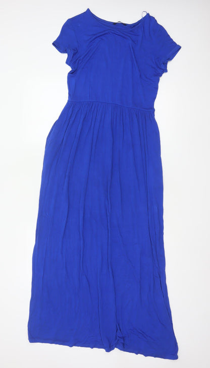 Roman Women Blue UK 12 Maxi Fit & Flare Jersey Dress Short Sleeve