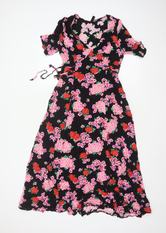 Additional front view of Nobody's Child Women Black Floral Wrap Maxi Dress UK 8 V-Neck