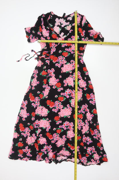Nobody's Child Women Black Floral Wrap Maxi Dress UK 8 V-Neck