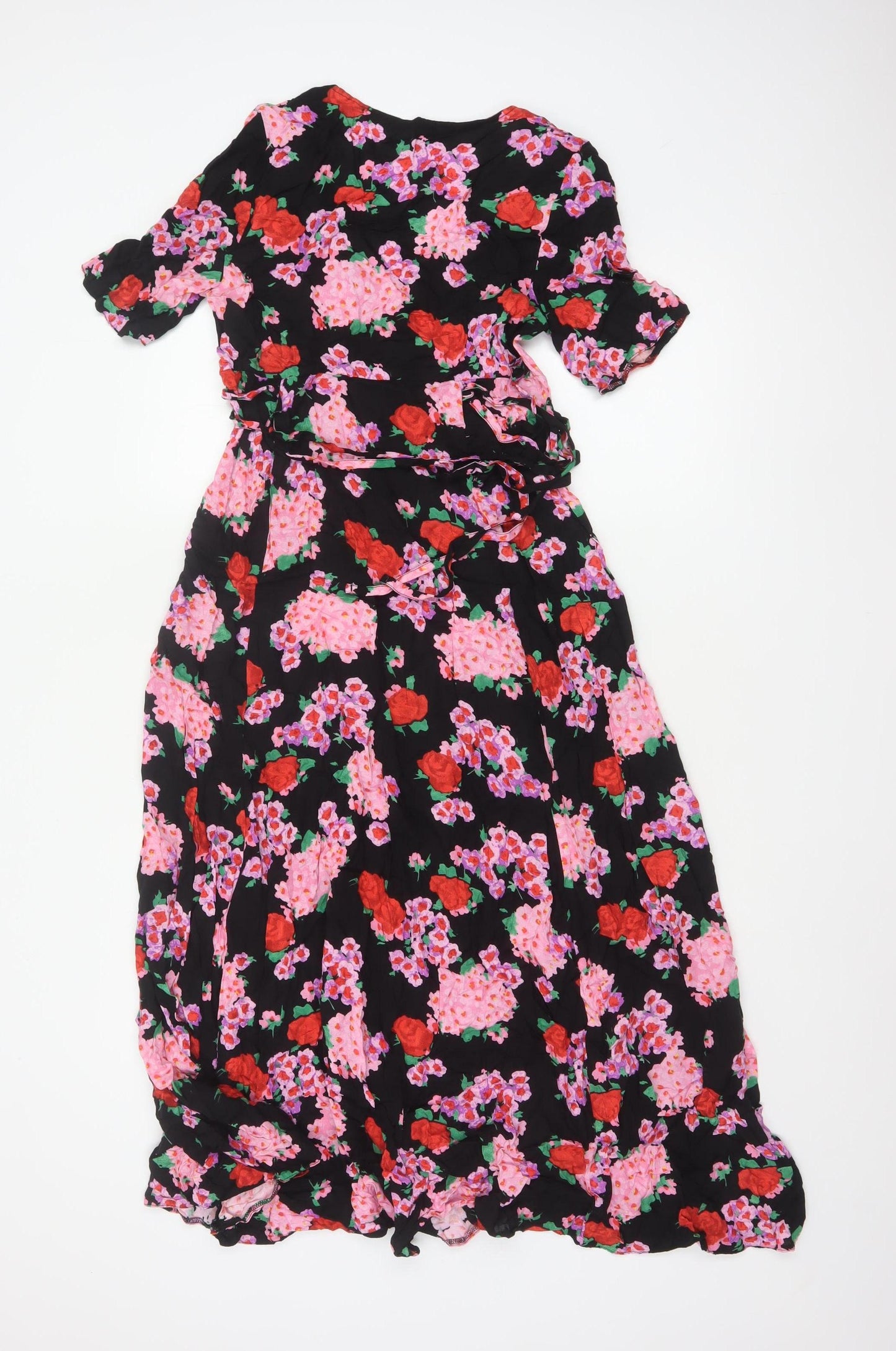 Nobody's Child Women Black Floral Wrap Maxi Dress UK 8 V-Neck