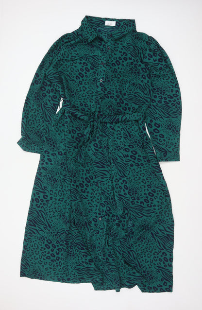 Yours London Women Green Animal Print Belted Midi Shirt Dress UK 18