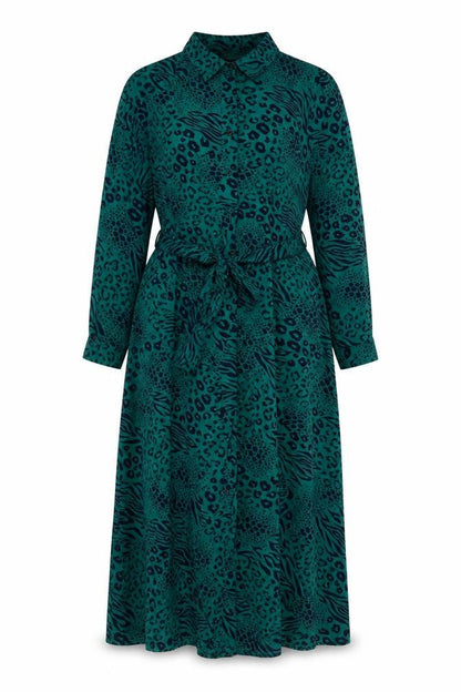 Yours London Women Green Animal Print Belted Midi Shirt Dress UK 18