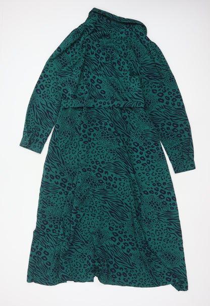Yours London Women Green Animal Print Belted Midi Shirt Dress UK 18