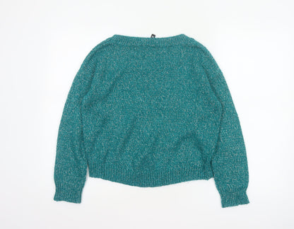 H&M Divided Women’s Teal Metallic Knit Jumper UK 8 Crew Neck
