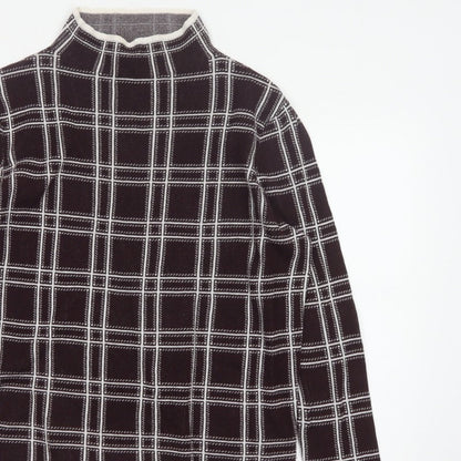 Dorothy Perkins Women’s Brown Check Knit High Neck Jumper UK 14