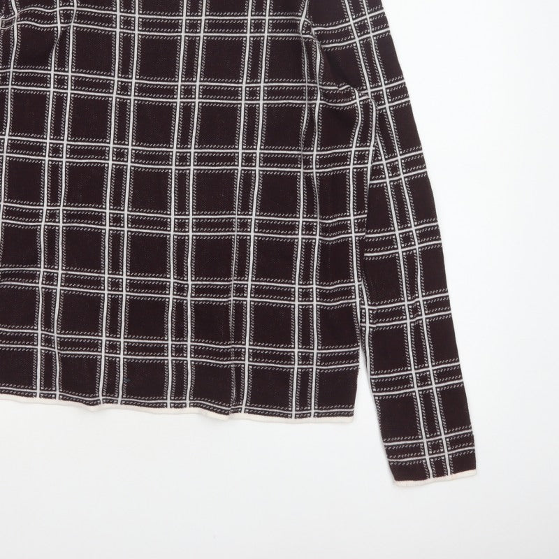 Dorothy Perkins Women’s Brown Check Knit High Neck Jumper UK 14