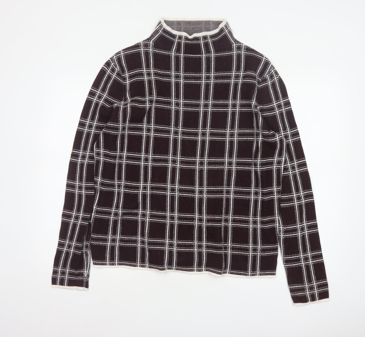 Dorothy Perkins Women’s Brown Check Knit High Neck Jumper UK 14