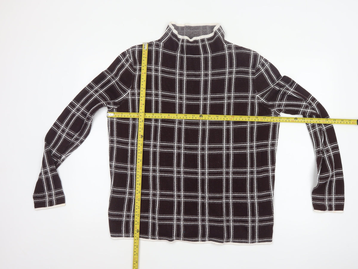 Dorothy Perkins Women’s Brown Check Knit High Neck Jumper UK 14