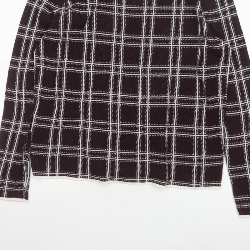 Dorothy Perkins Women’s Brown Check Knit High Neck Jumper UK 14
