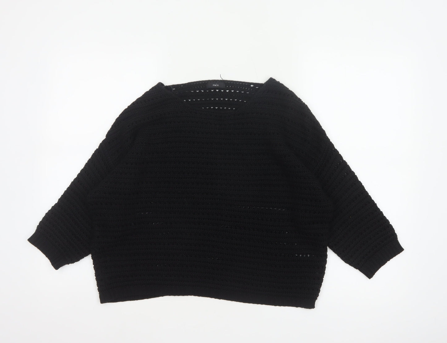 M&Co Women Black Size 14 Open Knit 3/4 Sleeve Pullover Jumper