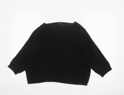 M&Co Women Black Size 14 Open Knit 3/4 Sleeve Pullover Jumper