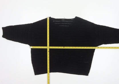 M&Co Women Black Size 14 Open Knit 3/4 Sleeve Pullover Jumper