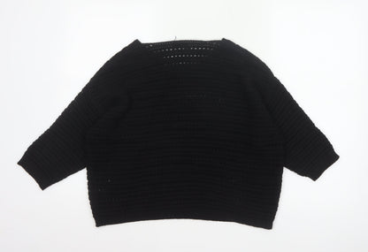 M&Co Women Black Size 14 Open Knit 3/4 Sleeve Pullover Jumper