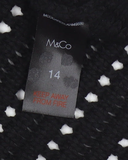 M&Co Women Black Size 14 Open Knit 3/4 Sleeve Pullover Jumper