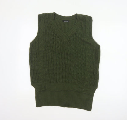 boohoo Women Green Cable Knit V-Neck Sleeveless Jumper Vest UK 10