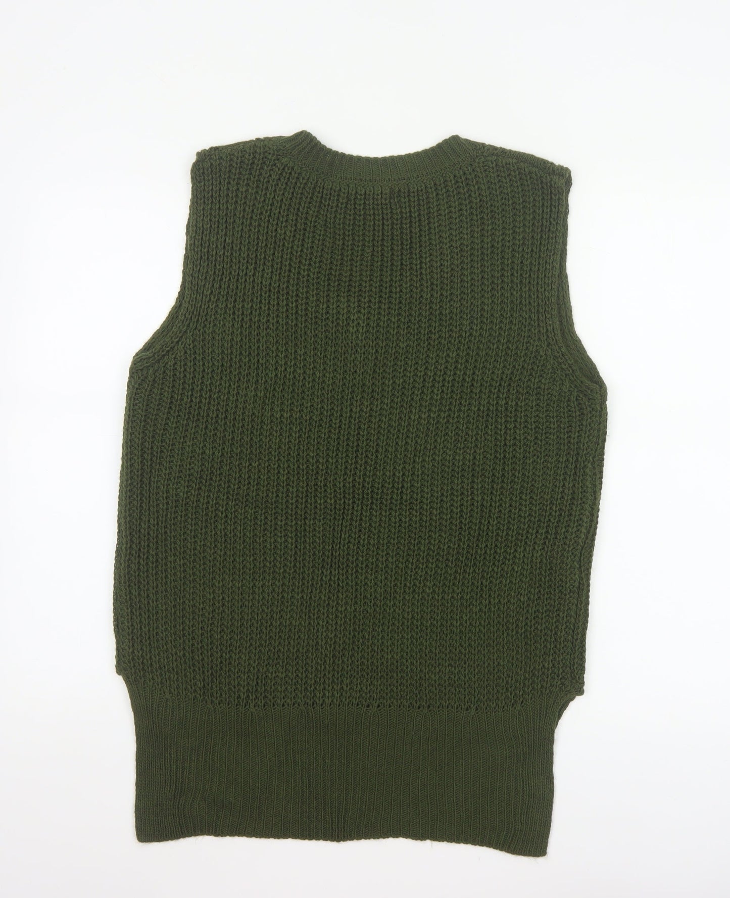 boohoo Women Green Cable Knit V-Neck Sleeveless Jumper Vest UK 10