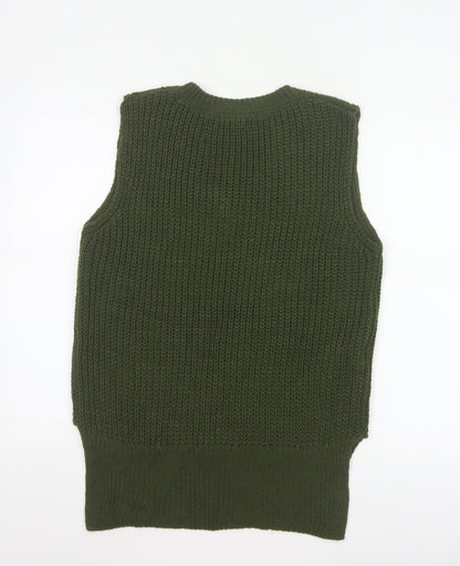 boohoo Women Green Cable Knit V-Neck Sleeveless Jumper Vest UK 10