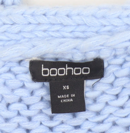 Boohoo Women Blue XS Chunky Knit Open Cropped Cardigan