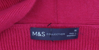 Marks and Spencer Women Pink Size 16 Open Longline Cardigan Pockets Knit