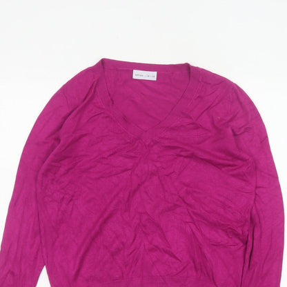 Lefties Women Pink V-Neck Long Sleeve Knit Pullover Jumper M