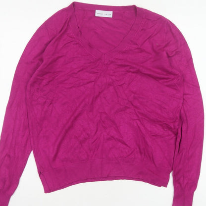 Lefties Women Pink V-Neck Long Sleeve Knit Pullover Jumper M