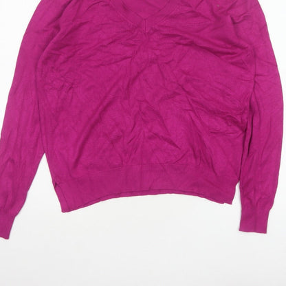 Lefties Women Pink V-Neck Long Sleeve Knit Pullover Jumper M