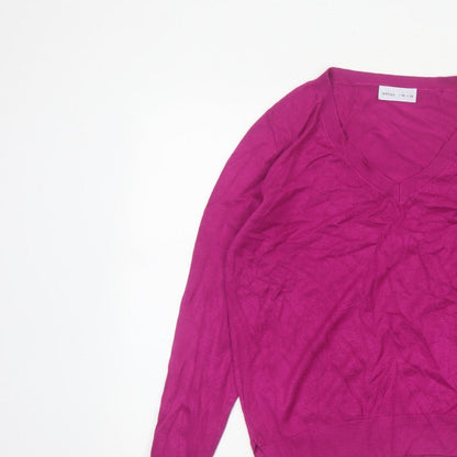 Lefties Women Pink V-Neck Long Sleeve Knit Pullover Jumper M