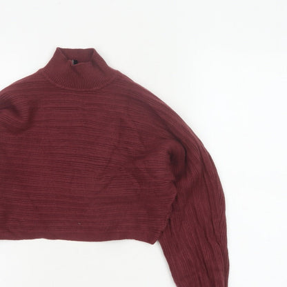 New Look Women Red UK 10 Rib Knit Mock Neck Cropped Jumper