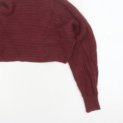 New Look Women Red UK 10 Rib Knit Mock Neck Cropped Jumper