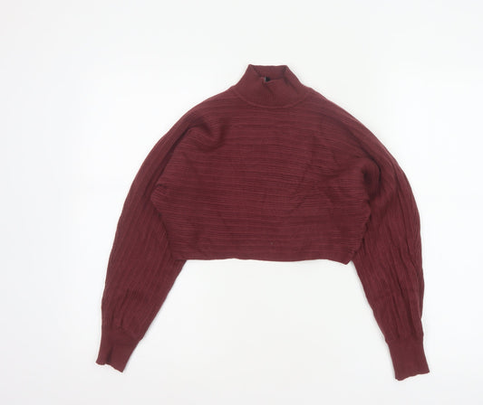 New Look Women Red UK 10 Rib Knit Mock Neck Cropped Jumper