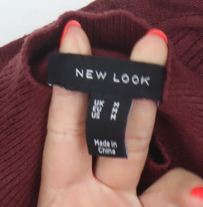 New Look Women Red UK 10 Rib Knit Mock Neck Cropped Jumper