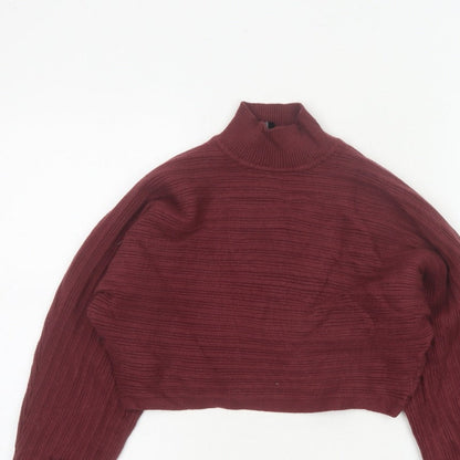 New Look Women Red UK 10 Rib Knit Mock Neck Cropped Jumper
