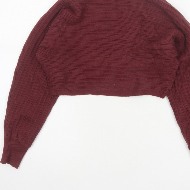 New Look Women Red UK 10 Rib Knit Mock Neck Cropped Jumper