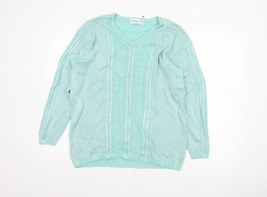 Jumper Women’s Blue M V-Neck Cable Knit Long Sleeve Pullover
