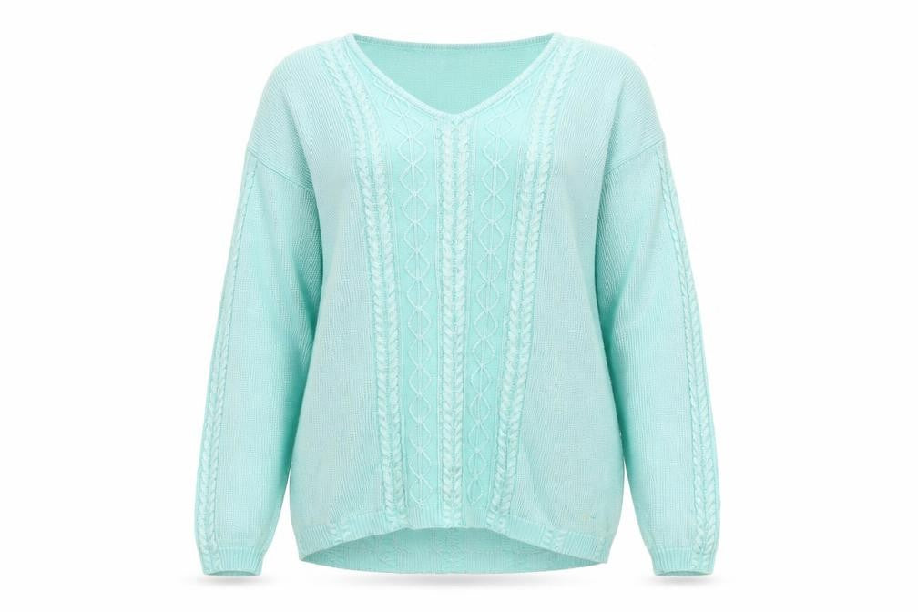Jumper Women’s Blue M V-Neck Cable Knit Long Sleeve Pullover