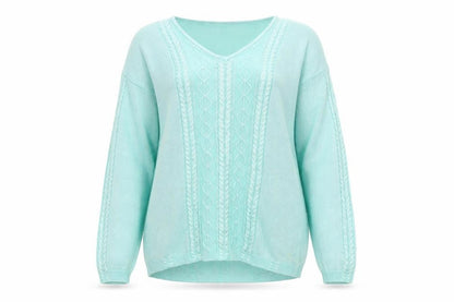 Jumper Women’s Blue M V-Neck Cable Knit Long Sleeve Pullover