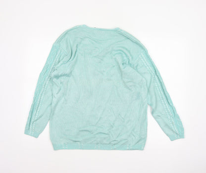 Jumper Women’s Blue M V-Neck Cable Knit Long Sleeve Pullover